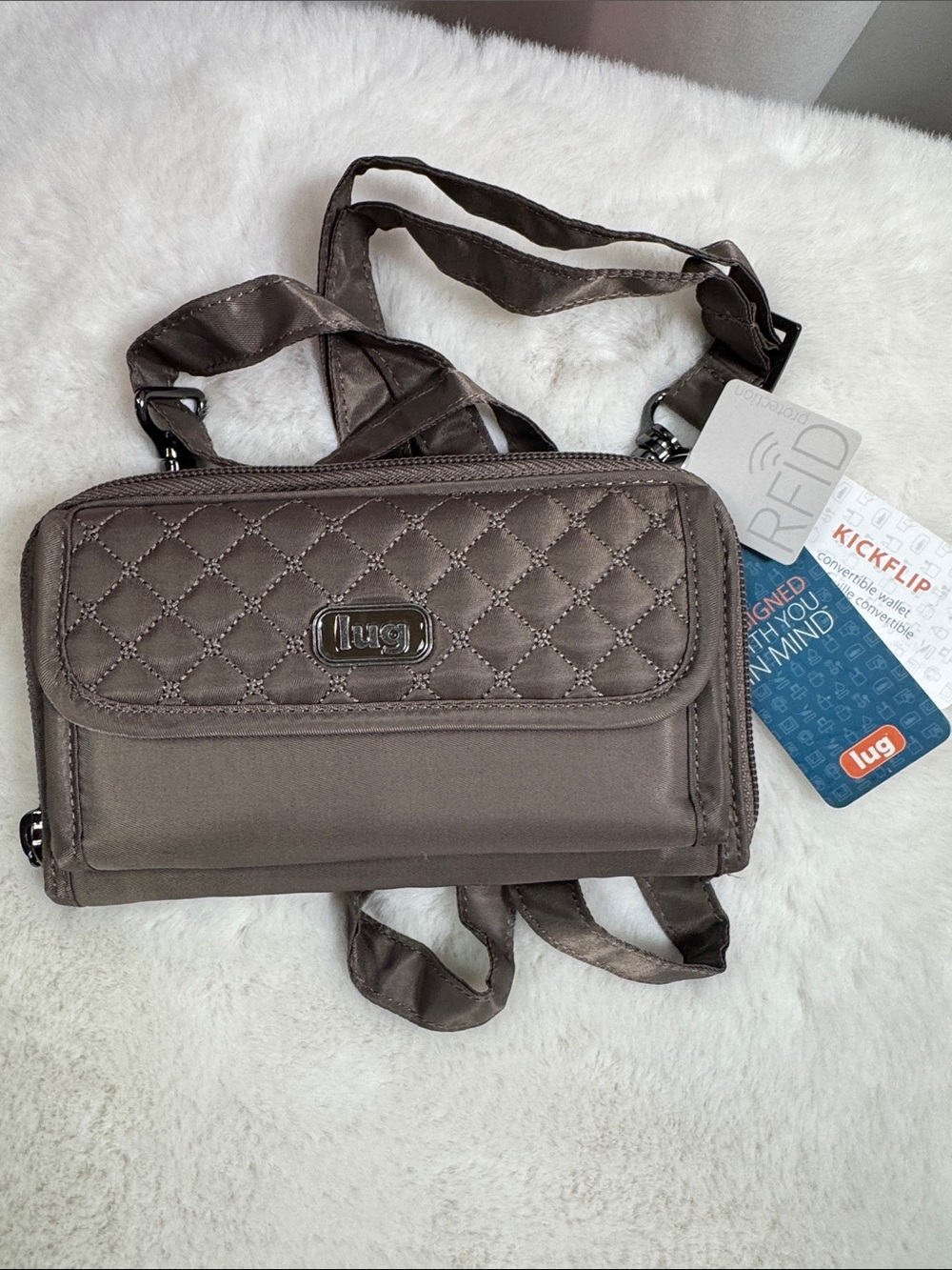 lug Quilted Crossbody Wallet in Taupe